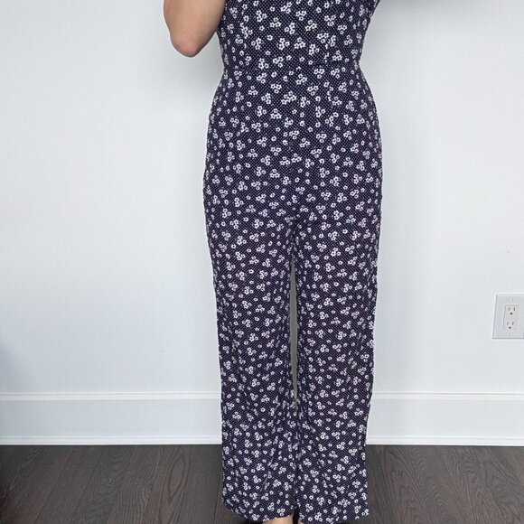 Jumpsuit One piece Summer Navy blue outfit with flower patterns and ruffles - Picture 12 of 12